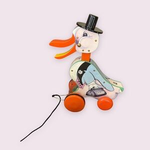 Vintage Fisher Price Mattel Reproduction Dr. Doodle Duck Quacking Pull Toy